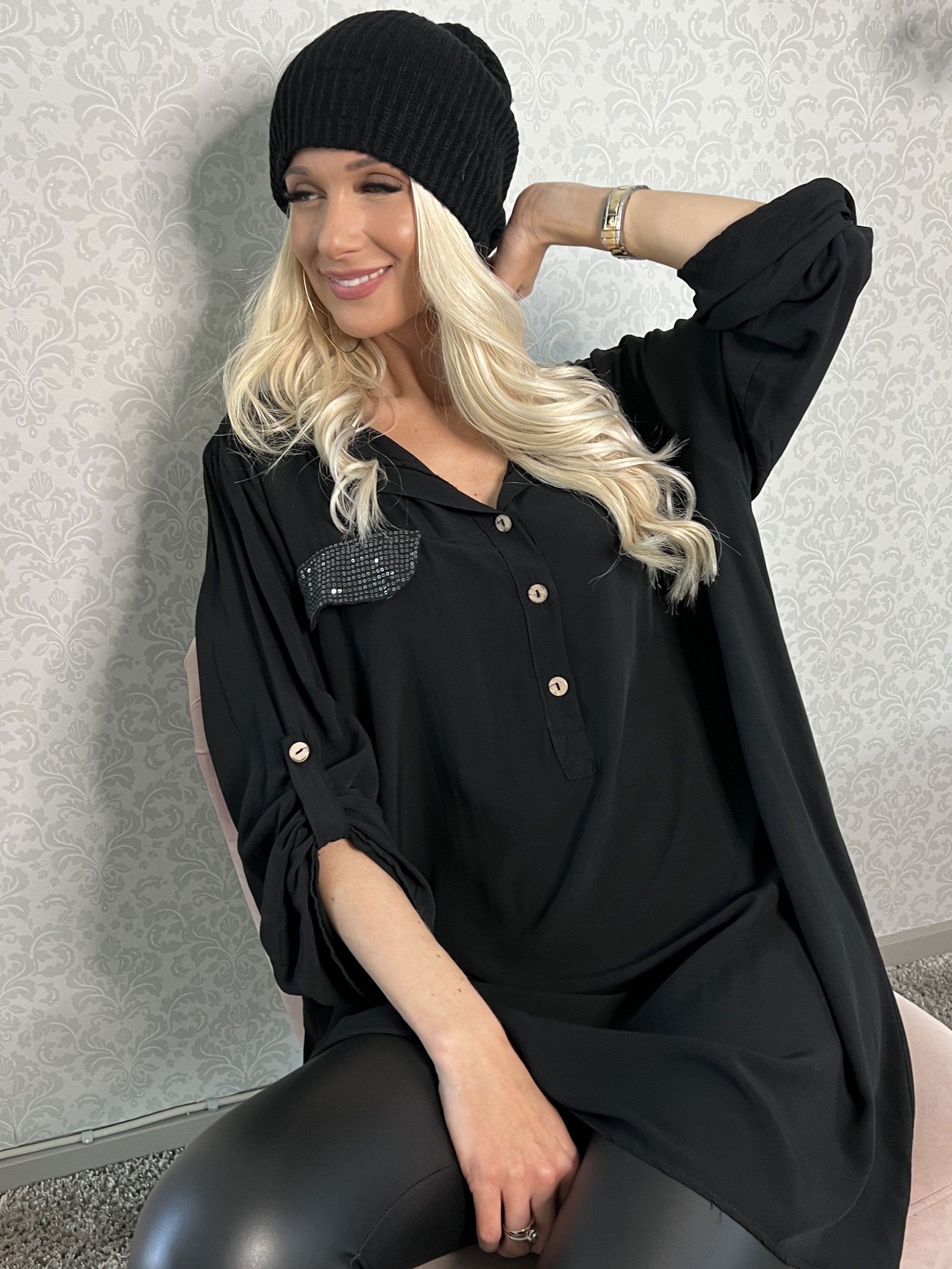 Marcelina - Fin skjorte med pailletlommer